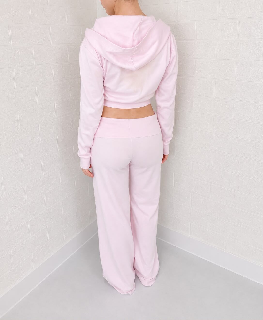 Toz Pembe Fermuarlı Sweatshirt & Kıvrık Bel Pantolon Takımı - Görsel 3