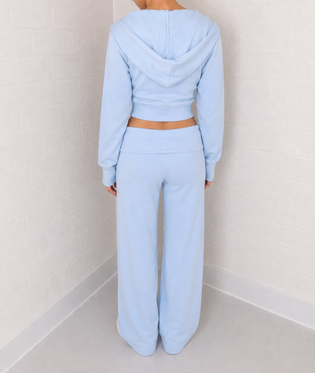 Bebek Mavisi Fermuarlı Sweatshirt & Kıvrık Bel Pantolon Takımı - Görsel 5