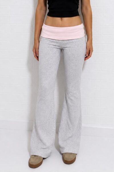 Pembe Bel Katlamalı İspanyol Paça Pantalon