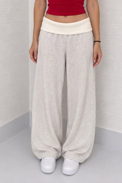 Gri Bel Katlama Detaylı Bol Paça Eşofman